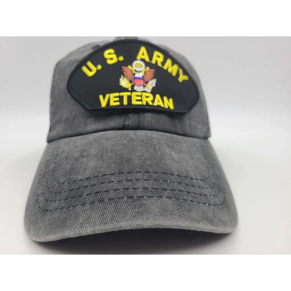 US Army Veteran Patch Strapback Adjustable Hat Cap United States Men Women Black